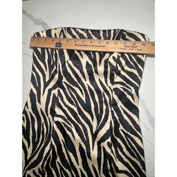 Jessica McClintock Gunne Sax PROM Party Dress Sz 7/8 Strapless Long Zebra Print - Picture 6 of 15